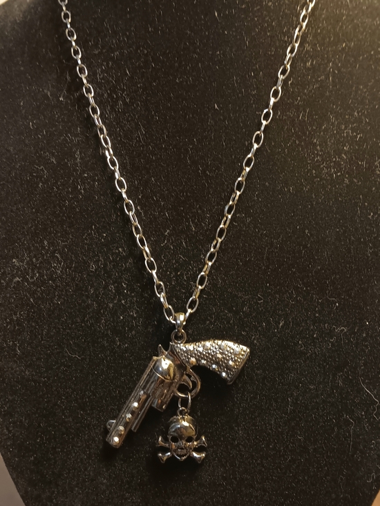 None Jewelry - Black Tone Gun & Skull Pendant Necklace - Women's Jewelry